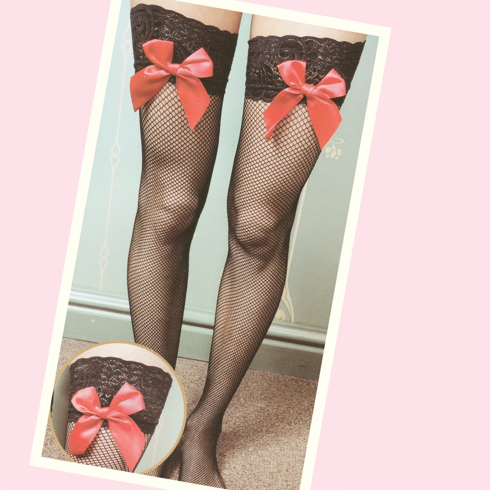 Black fishnets with red bows
