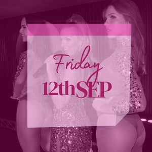 Calendar date showing tickets now available. Two dancers and a singer in background. Tickets for Friday 12th September 2025 to burlesque dinner show in Sydney CBD.