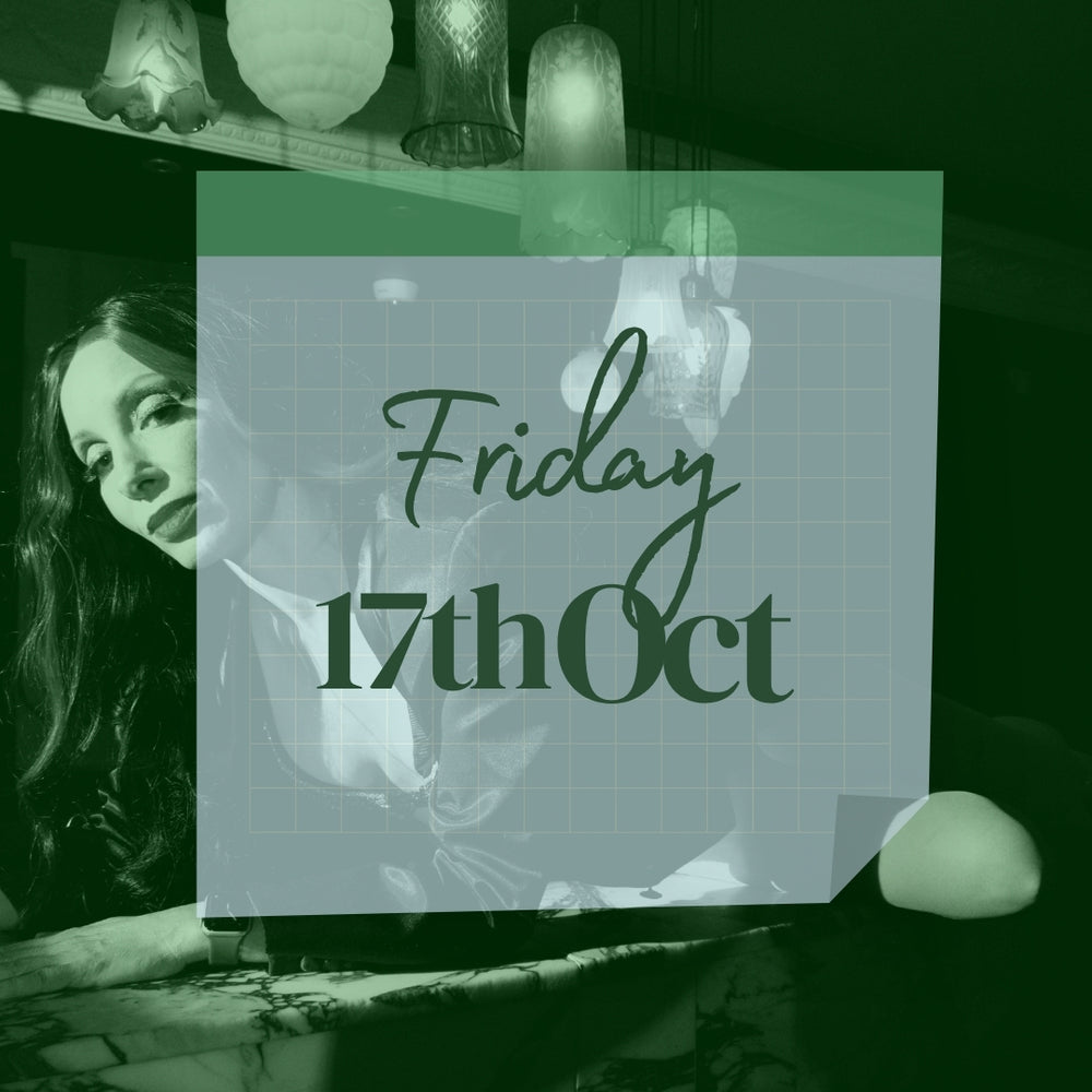 Friday 17th October tickets available to this Sydney CBD show this weekend. Glamorous woman lying on vintage bar in background. Weekend date showing tickets available in front. 