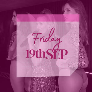 Calendar date showing tickets now available. Two dancers and a singer in background. Tickets for Friday 19th September 2025 to burlesque dinner show in Sydney CBD.