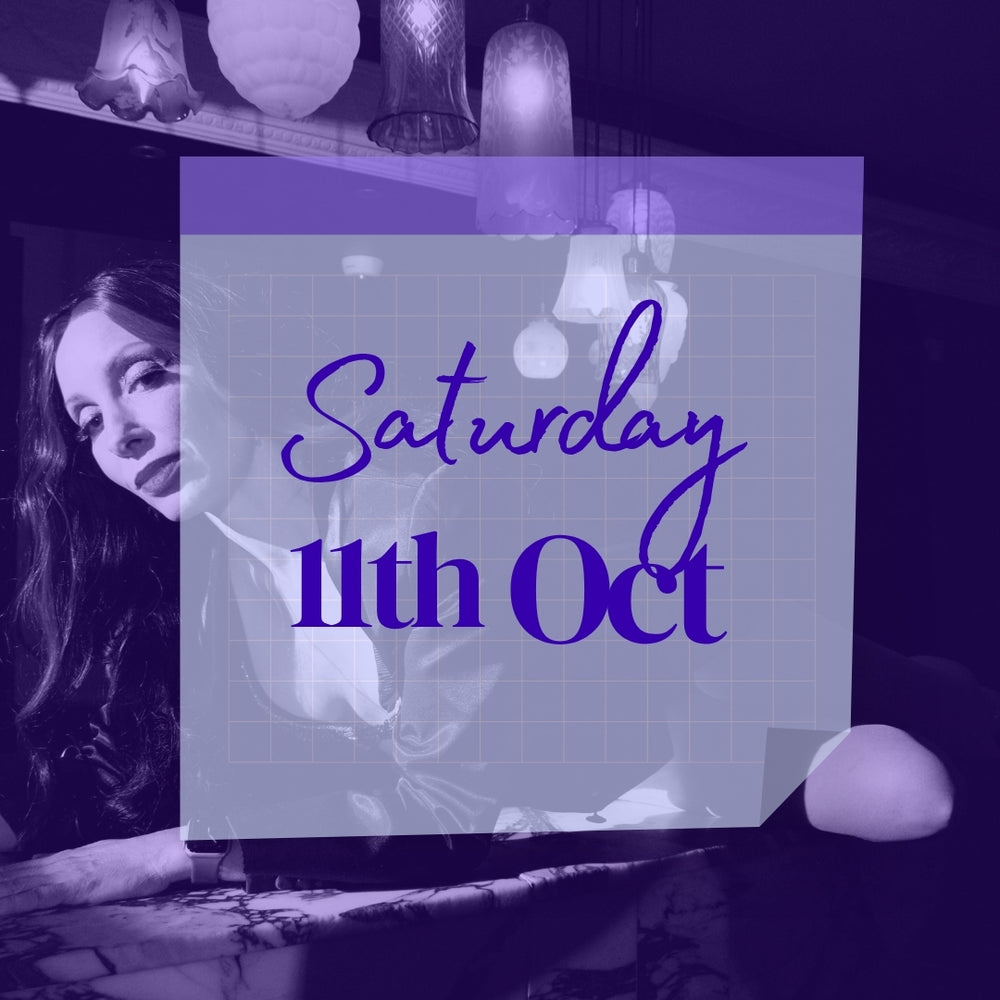Saturday 11th October tickets available to this Sydney CBD show this weekend. Glamorous woman lying on vintage bar in background. Weekend date showing tickets available in front. 